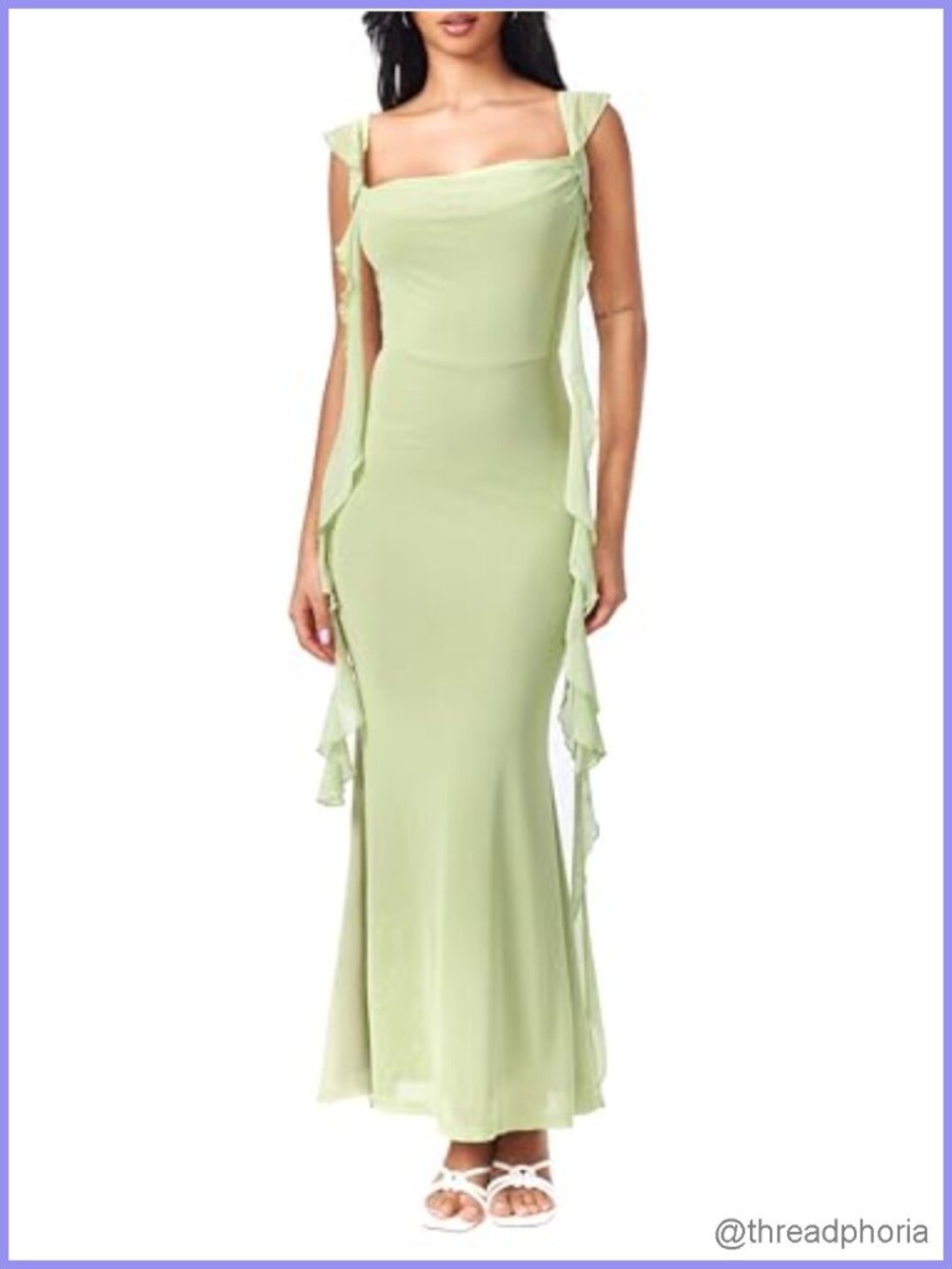 Sleeveless Mesh Ruffle Maxi Formal Dress Wedding Guest